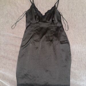 Elegant Black Lace Trim Slip Dress